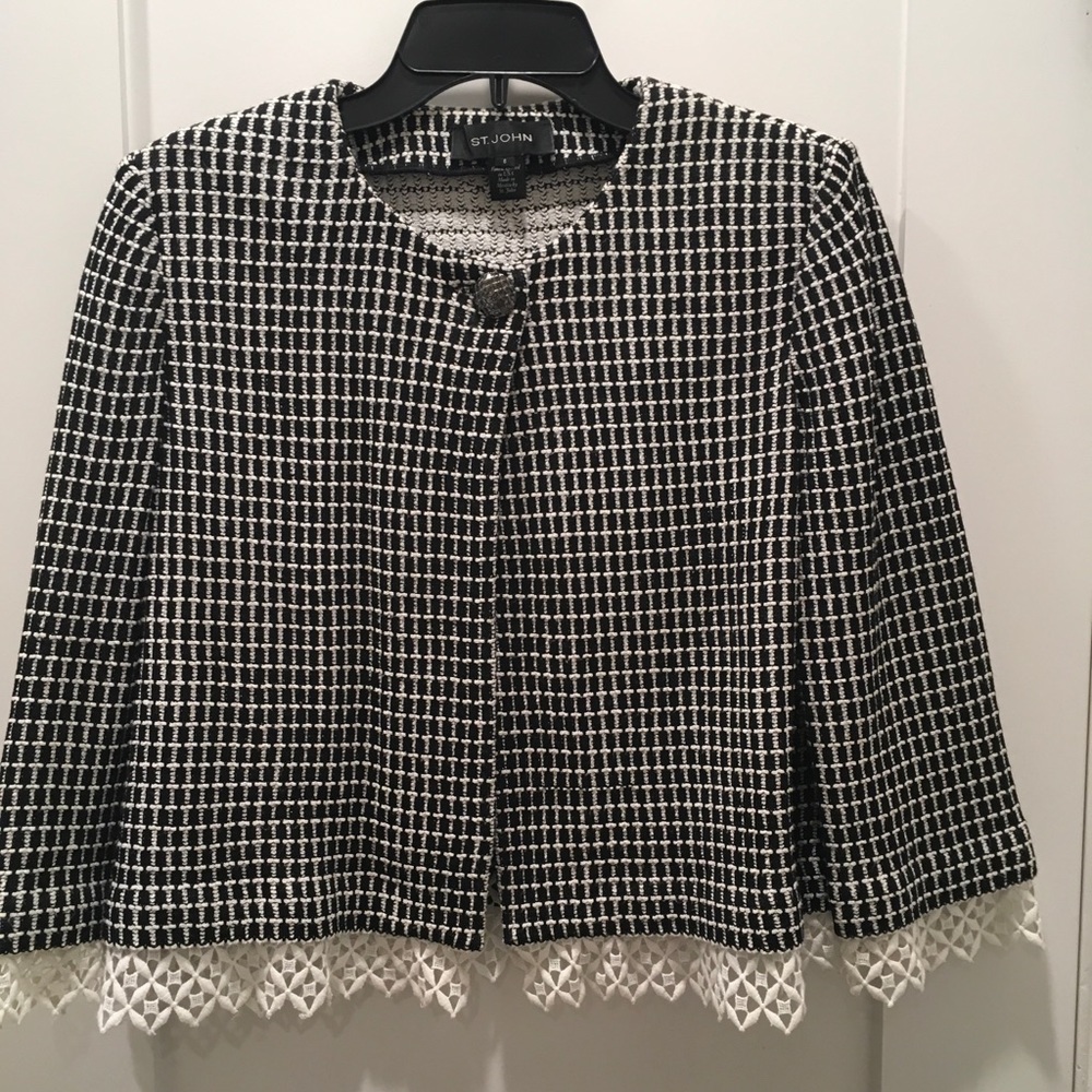 St. John black/wht jacket with lace trim